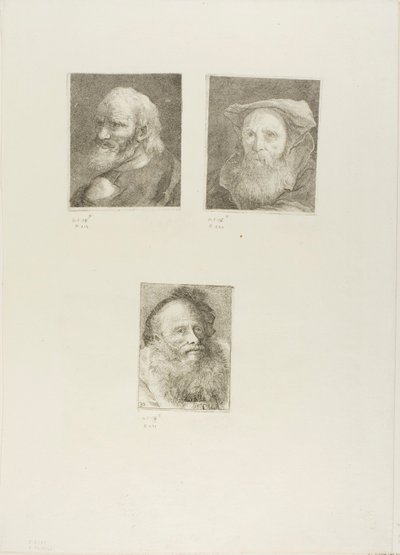 Gammal man med skägg, skäggig gammal man med hatt, gammal man med dekorativ mössa av Giovanni Domenico Tiepolo