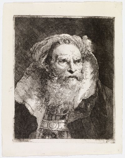 Gammal man med turban, vänd åt höger av Giovanni Domenico Tiepolo