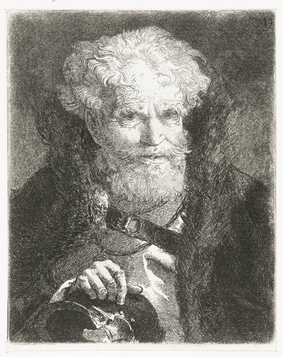 Gammal man i mantel med pälskrage och hjälm Samling av huvuden (serietitel) Raccolta di Teste (serietitel) av Giovanni Domenico Tiepolo