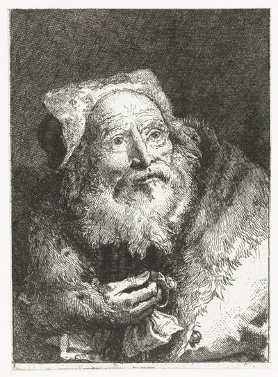 Gammal man med armband i handen Samling av huvuden (serietitel) Raccolta di Teste (serietitel) av Giovanni Domenico Tiepolo