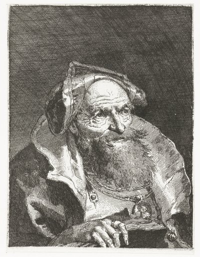 Gammal man med kedja och bok Samling av huvuden (serietitel) Raccolta di Teste (serietitel) av Giovanni Domenico Tiepolo