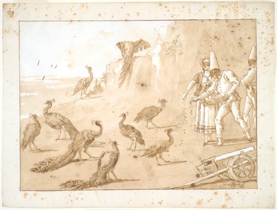 Punchinello matar påfåglarna av Giovanni Domenico Tiepolo