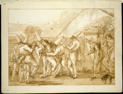 Punchinellos älskarinna svimmar av Giovanni Domenico Tiepolo