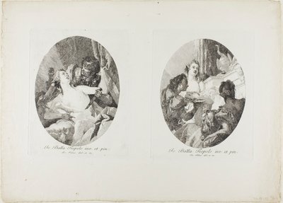 Tarquin och Lucretia och Cleopatra hedrade med gåvor av Giovanni Domenico Tiepolo