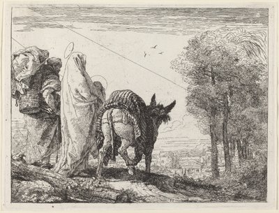 Flygningen med den heliga familjen till vänster av Giovanni Domenico Tiepolo