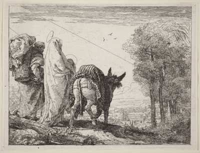 Flykten med den heliga familjen till vänster av Giovanni Domenico Tiepolo