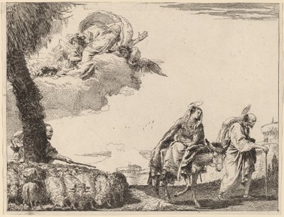Flygningen med den heliga familjen till höger av Giovanni Domenico Tiepolo