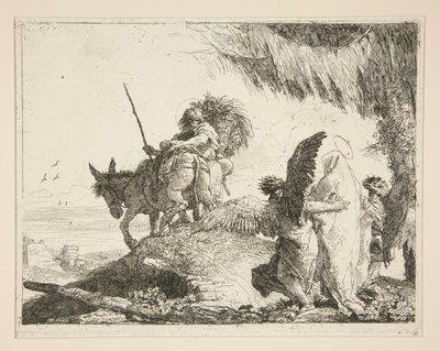 Den heliga familjen mellan två änglar, från serien Idee pittoresche sopra la fuga in Egitto (Flight into Egypt) av Giovanni Domenico Tiepolo