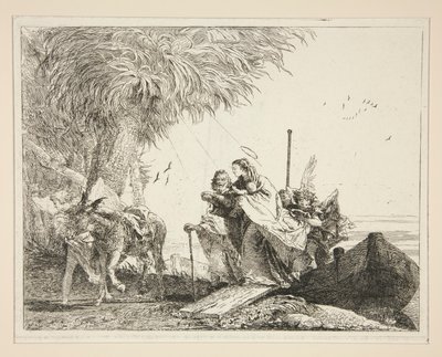 The Holy Family Disembarking, från serien Flight into Egypt av Giovanni Domenico Tiepolo