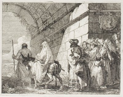 The Holy Family Leaving by a City Gate, skylt sju från The Flight into Egypt av Giovanni Domenico Tiepolo