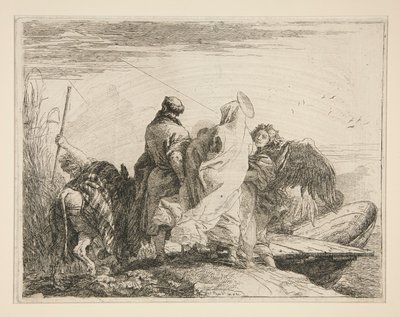 The Holy Family Leaving the Bank of the River, från serien Idee pittoresche sopra la fuga in Egitto (Flight into Egypt) av Giovanni Domenico Tiepolo