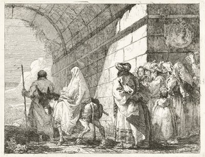 Den heliga familjen passerar under en stadsbåge av Giovanni Domenico Tiepolo