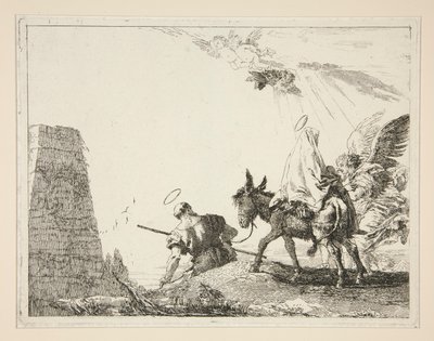 The Holy Family Passing a Pyramid, från serien Idee pittoresche sopra la fuga in Egitto (Flight into Egypt) av Giovanni Domenico Tiepolo