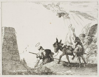 Den heliga familjen passerar en pyramid, tallrik tjugo från The Flight into Egypt av Giovanni Domenico Tiepolo