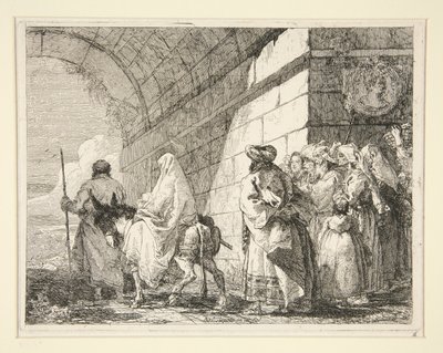The Holy Family Passing under an Arch, Leaving by a City Gate, från serien Idee pittoresche sopra la fuga in Egitto (Flight into Egypt) av Giovanni Domenico Tiepolo