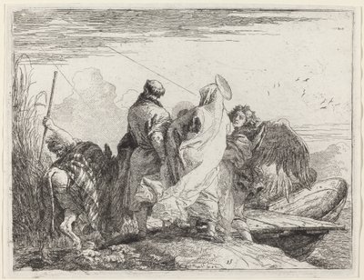 Den heliga familjen förbereder sig för att gå ombord av Giovanni Domenico Tiepolo