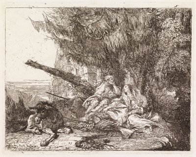Den heliga familjen vilande under en gran (Flykten till Egypten XXIII) av Giovanni Domenico Tiepolo