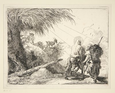 The Holy Family on a Rocky Path, från serien Idee pittoresche sulla fuga in Egitto (Flight into Egypt) av Giovanni Domenico Tiepolo