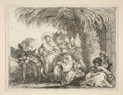 The Holy Family under a Palm Tree, från serien Idee pittoresche sopra la fuga in Egitto (Flight into Egypt) av Giovanni Domenico Tiepolo