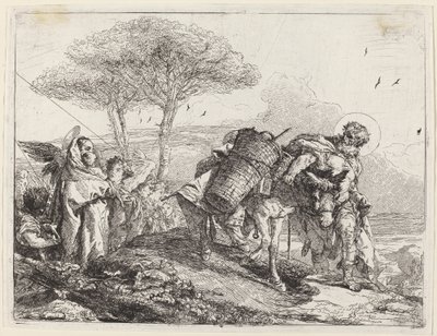 Madonnan och barnet till vänster, med en fil av änglar av Giovanni Domenico Tiepolo
