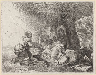 Vilan på flykten med Joseph i tillbedjan av Giovanni Domenico Tiepolo