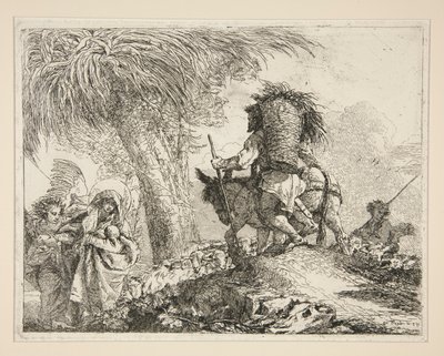 Jungfrun och barnet med Josef, från serien Idee pittoresche sopra la fuga in Egitto (Flight into Egypt) av Giovanni Domenico Tiepolo