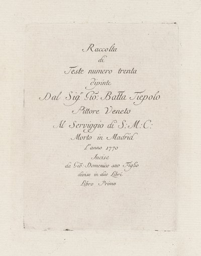 Titelsida, från Raccolta di Teste (Samling av huvuden) av Giovanni Domenico Tiepolo