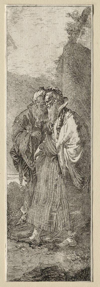 Två gamla män i ett landskap. av Giovanni Domenico Tiepolo