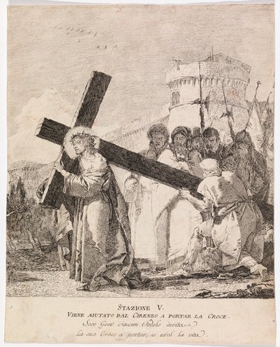 Via crucis - Station V. Simon av Kyrene hjälper Jesus att bära korset av Giovanni Domenico Tiepolo