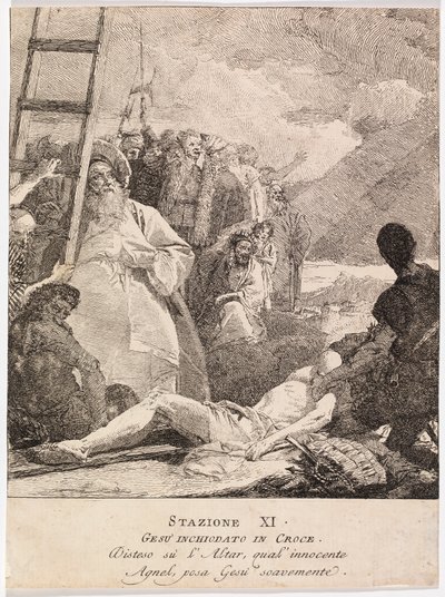 Via crucis - Station XI. Jesus är fastspikad på korset av Giovanni Domenico Tiepolo