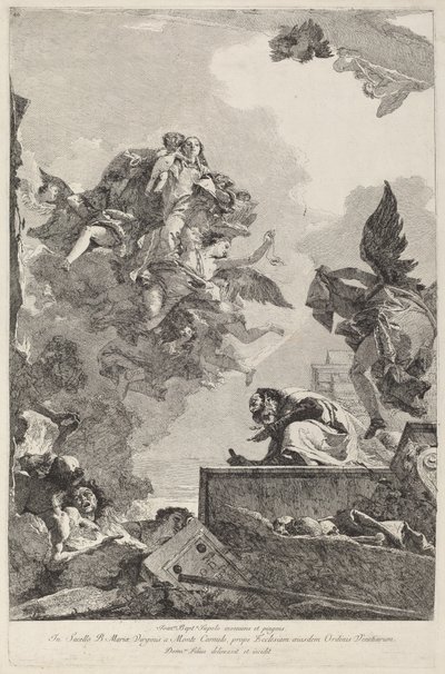 Madonnan del Carmelo dyker upp för Saint Simon Stock av Giovanni Domenico Tiepolo after Giovanni Battista Tiepolo