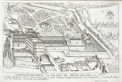 Utsikt över Belvedere-trädgårdarna i det påvliga palatset, Vatikanen av Giovanni Domenico de
