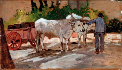 Vagn med tjurar och bonde - Målning av Giovanni Fattori