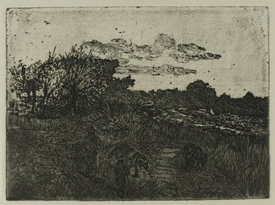 Land vid solnedgången med svinhjordar av Giovanni Fattori