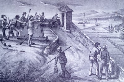 Livornos försvar från Fort San Pietro, av Giovanni Fattori (1825-1908), gravyr av Giovanni Fattori