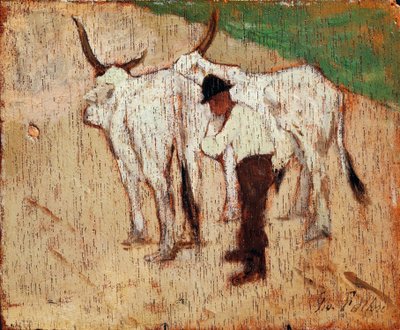 Herdsman and boskap, av Giovanni Fattori (1825-1908), olja på panel av Giovanni Fattori