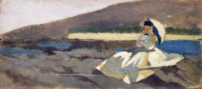 Sittande dam i landskap av Giovanni Fattori