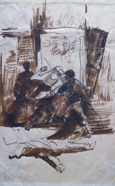 Soldater i aktion i ett hus av Giovanni Fattori