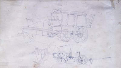 Två vagnar och två soldater av Giovanni Fattori