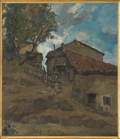 Mountain Traditional Housefarm (olja på plywood) av Giovanni Forghieri