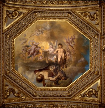 Se att döda Meduse. Målning av Giovanni Romanelli (1601-1662) som dekorerar taket i Antonine Hall, sovrummet i sommarlägenheterna till drottning Anne av Österrike (1601-1666). Omkring 1655-1658. Paris, Louvren. av Giovanni Francesco Romanelli