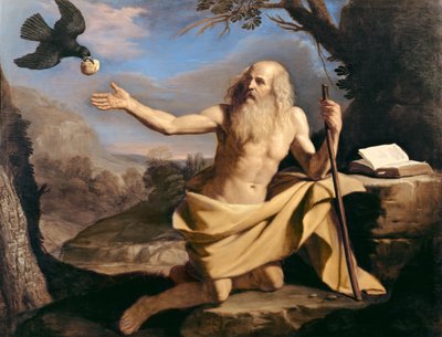 Eremiten Paulus som matas av korpen av Giovanni Francesco Barbieri
