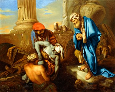 Tobit begraver de döda i trots mot Sanheribs order, av Giovanni Francesco Castiglione