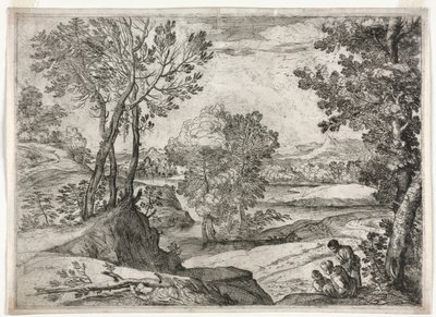 Landskap med en familj av Giovanni Francesco Grimaldi