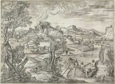 Landskap med en lutespelare av Giovanni Francesco Grimaldi