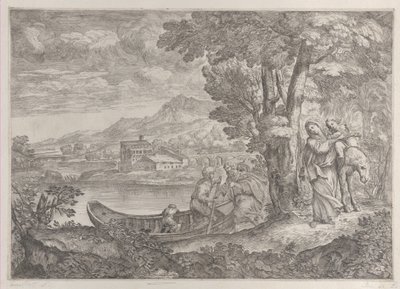 Landskap med flykten till Egypten, 1626-80. av Giovanni Francesco Grimaldi