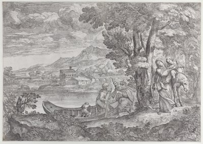 Landskap med flykten till Egypten, 1626-80., 1626-80. av Giovanni Francesco Grimaldi