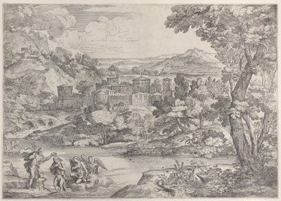 Kristi dop nere till vänster, i ett landskap, 1626-80., 1626-80. av Giovanni Francesco Grimaldi