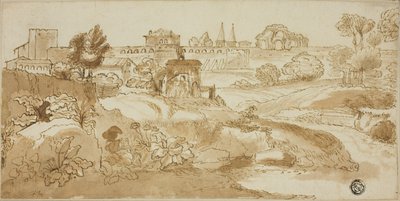 Vy över Rom, med Via Appia av Giovanni Francesco Grimaldi