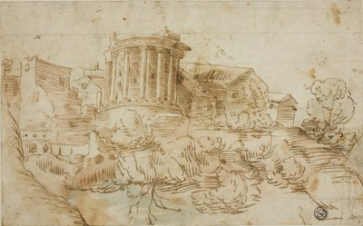 Utsikt över Vesta-templet, Tivoli av Giovanni Francesco Grimaldi